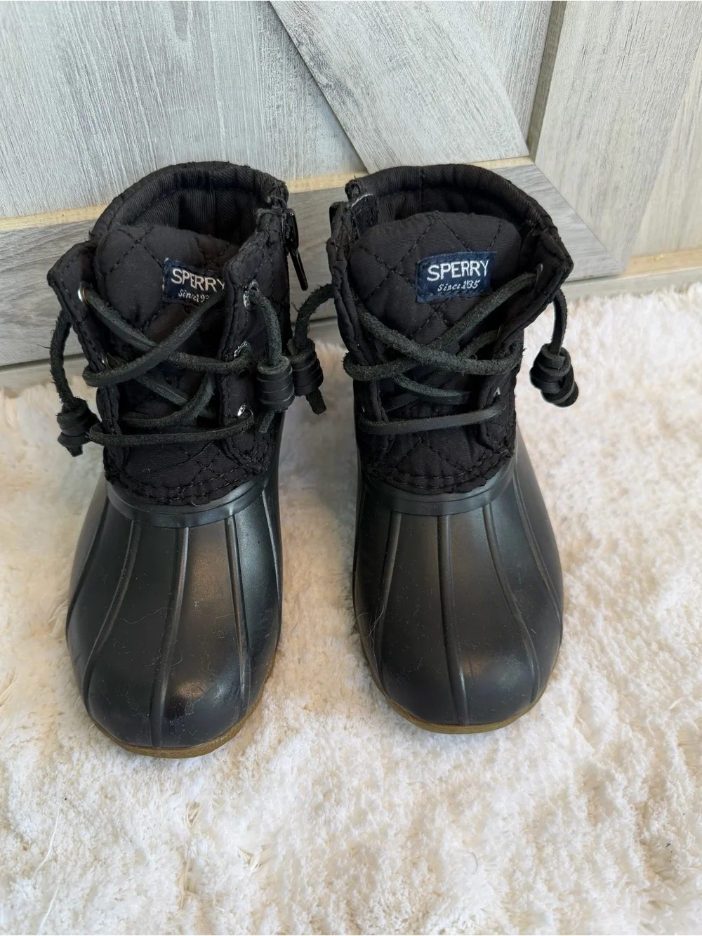 Sperry Top Sider Saltwater Toddler Size 9M Black Quilted Waterproof Duck Boots